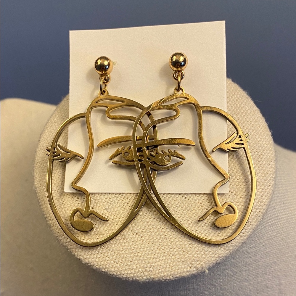 Gold Abstract Face Earrings